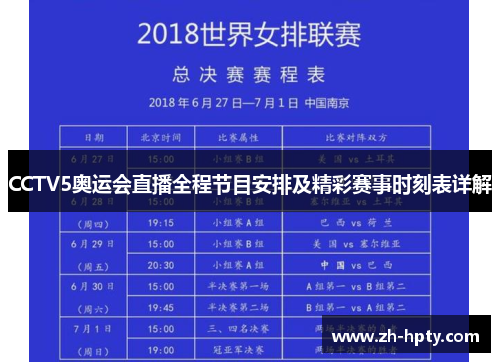 CCTV5奥运会直播全程节目安排及精彩赛事时刻表详解 CCTV5奥运会直播全程节目安排及精彩赛事时刻表详解